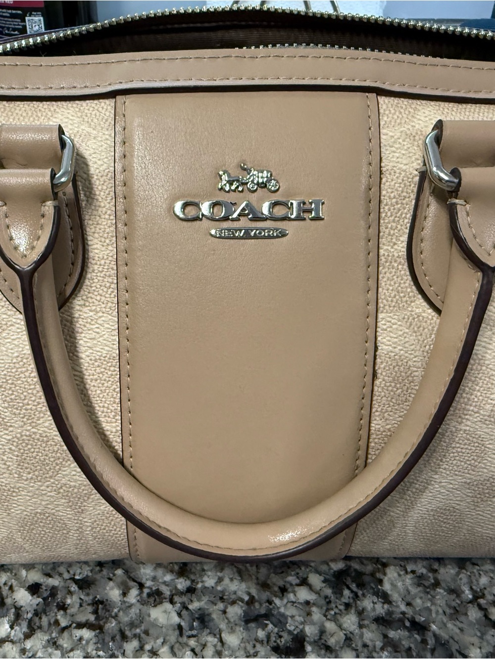 Coach Beige and Tan Leather-Trim Satchel and matching wallet